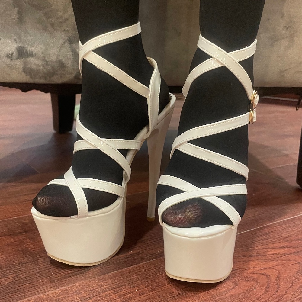 NNB White Platform High Heel Double Ankle Strap Sandals